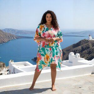 Floral Printed Multicolor Polyester Short Caftan Dress for Women by Gypsie Blu